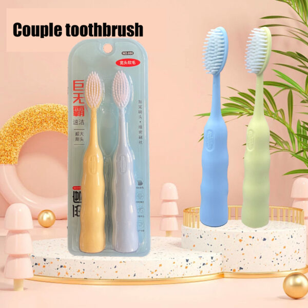 Two-pack toothbrush with thick handle and soft hair